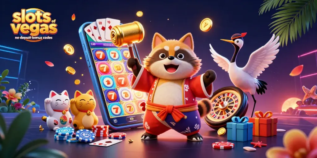 Experience the excitement with slots of vegas no deposit bonus codes, featuring a cheerful tanuki and casino games