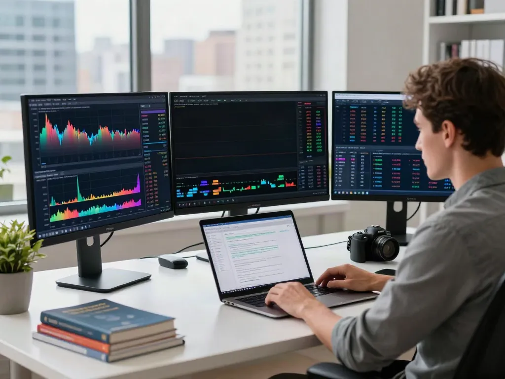 Traders using TradingView charts and tools in a modern office.