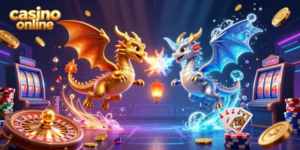 Experience thrilling action and rewards at the casino online with dynamic dragons and game elements.