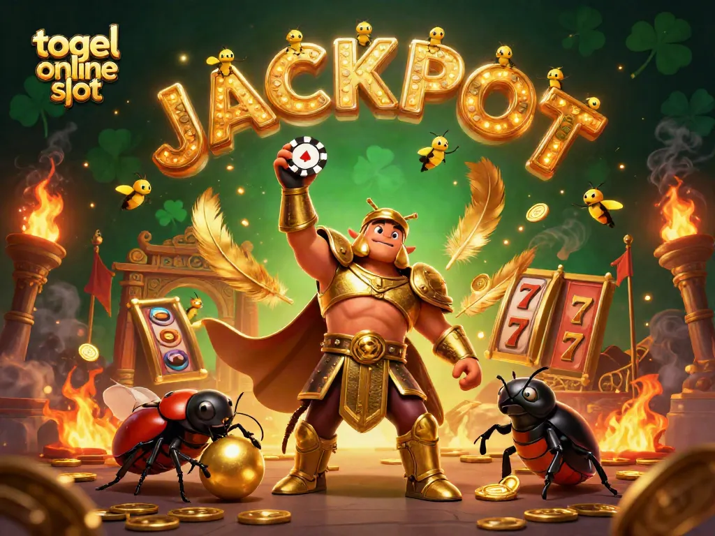 Momen kemenangan dalam togel online slot dengan karakter unik, keberuntungan menyelimuti pemain.