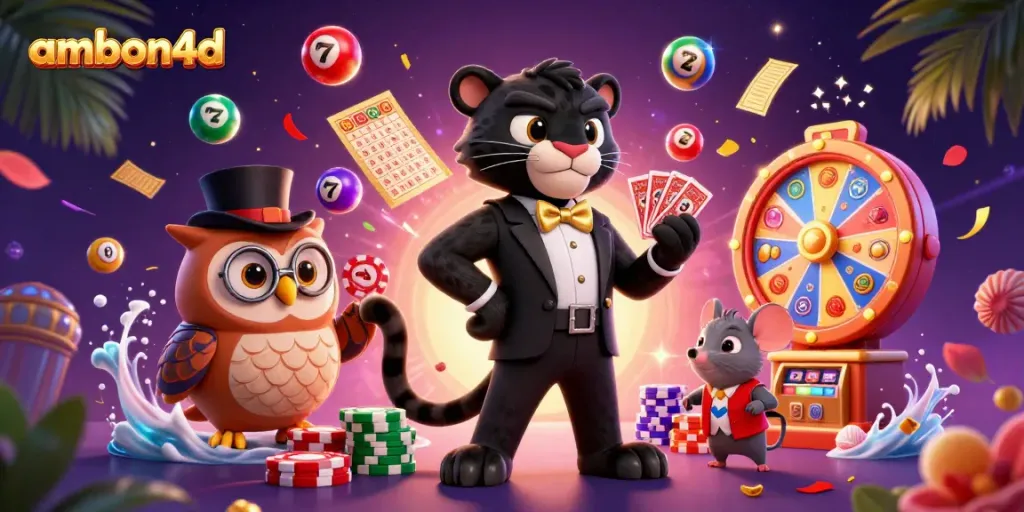 Experience the thrill of ambon4d with vibrant casino characters and dynamic actions in a colorful scene.