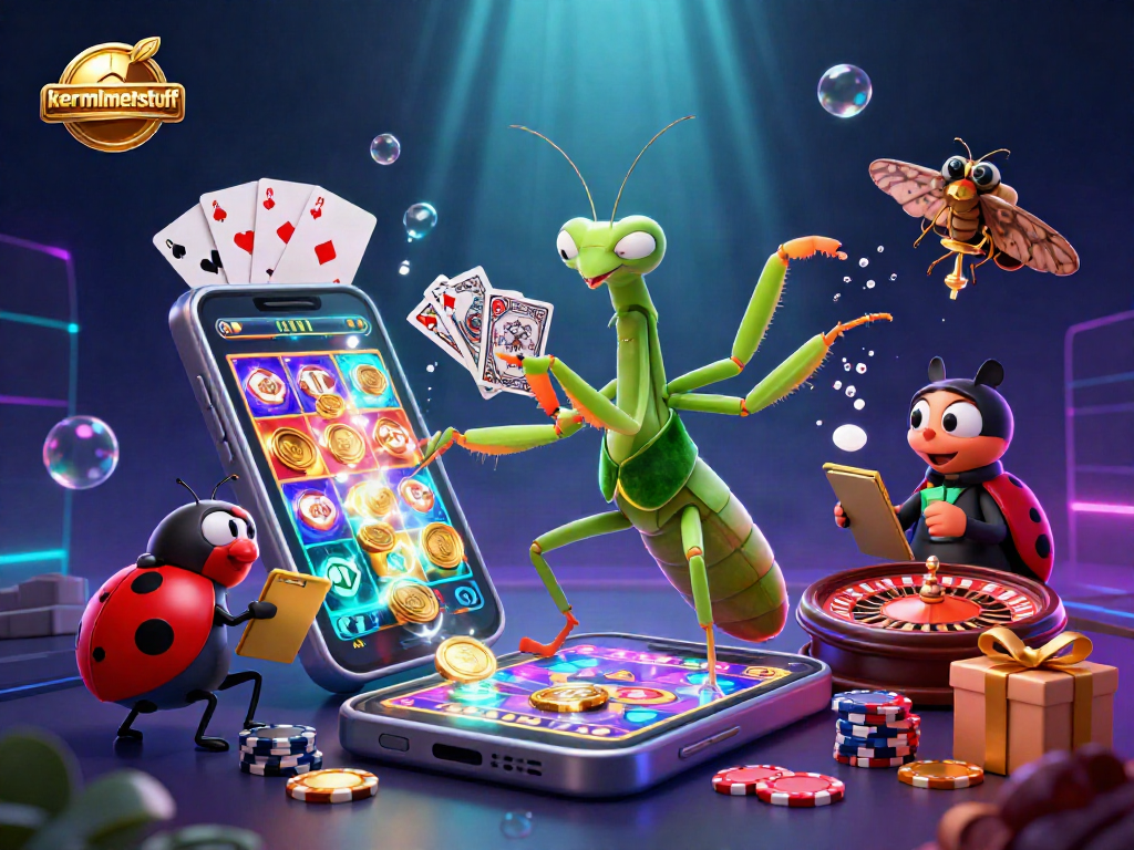 Experience the vibrant gameplay of kermitmentstuff with this animated 3D illustration showcasing dynamic casino elements.