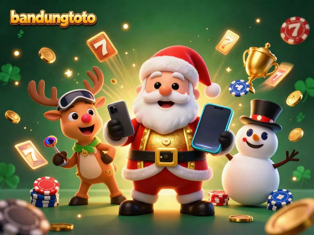 Experience thrilling slot action with bandungtoto in this festive casino illustration.