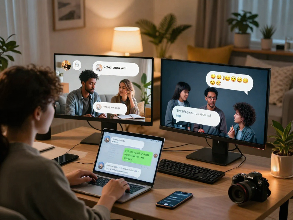 Engaged users in an nsfw chat dialogue in a cozy digital setting.