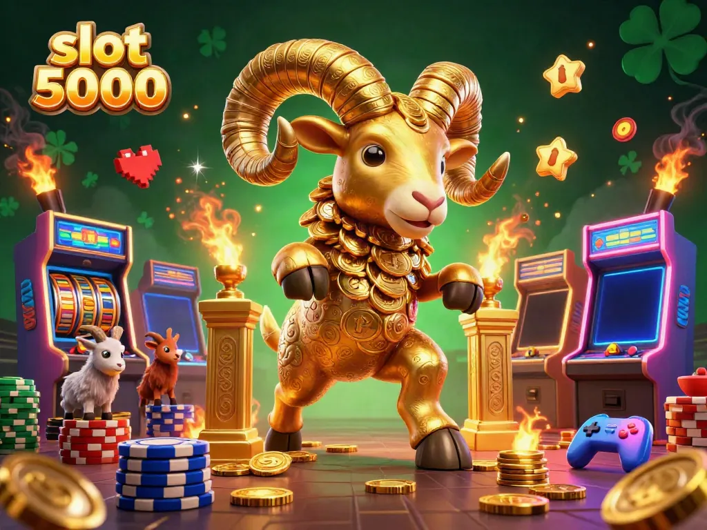 Play exciting games at slot 5000 with a vibrant 3D illustration showcasing colorful reels and thrilling casino elements.