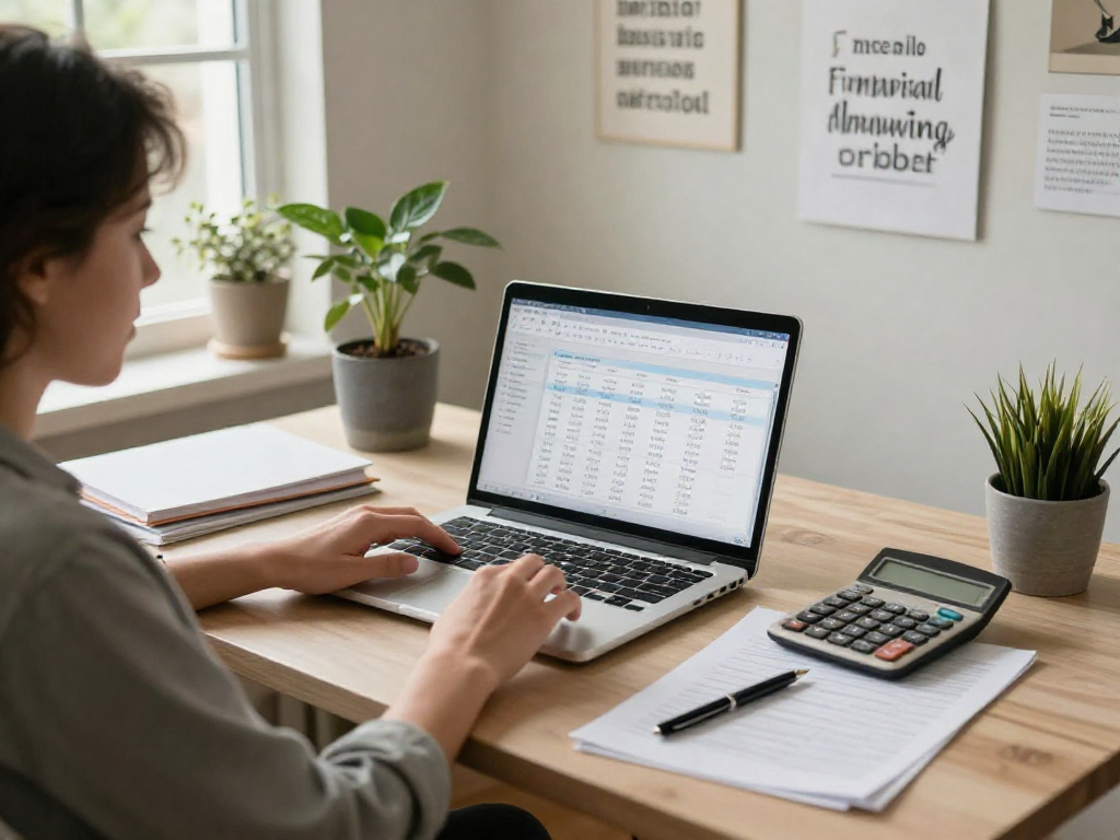 Individual focused on debt consolidation in a cozy home office.