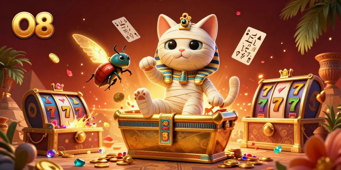 Experience the excitement of O8 with a dynamic casino adventure featuring a mummy cat and treasure-filled moments.
